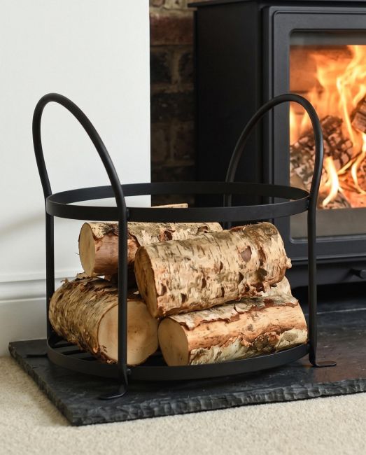 Black Contemporary Open Log Rack in Situ