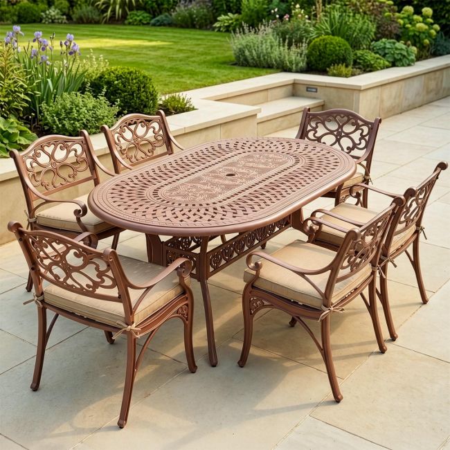 The "Montacute" 6-Seater Garden Dining Set - Antique Champagne Digital Illustration The "Montacute" 6-Seater Garden Dining Set - Antique Champagne Digital Illustration