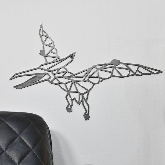 Geometric Natural Steel Pterodactyl Wall Art on a White Wall Geometric Natural Steel Pterodactyl Wall Art on a White Wall