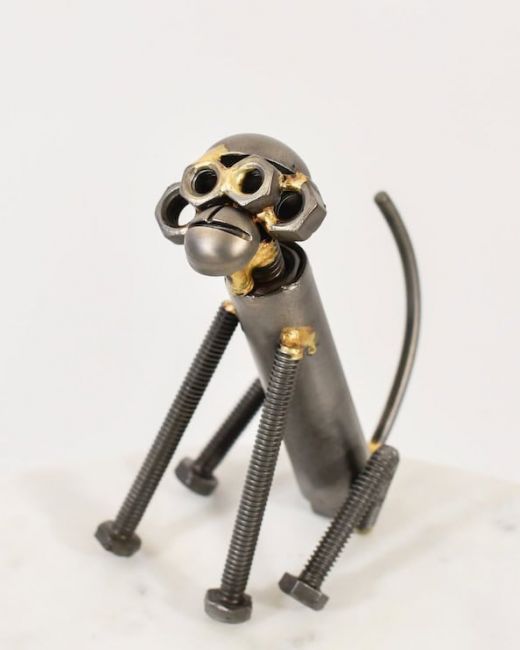 "Gizmo" the Recycled Metal Monkey Sculpture