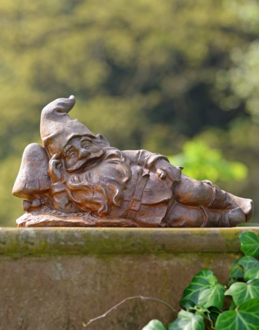 Cast Iron Relaxing Gnome Sculpture