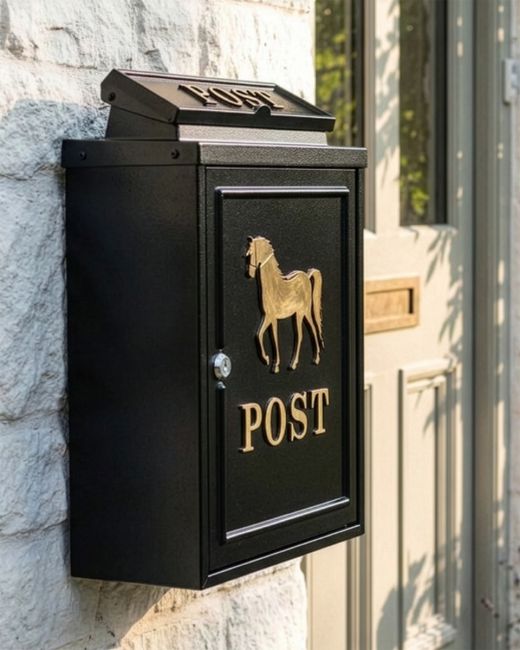 Gold Horse Wall Mounted Post Box digital illustration