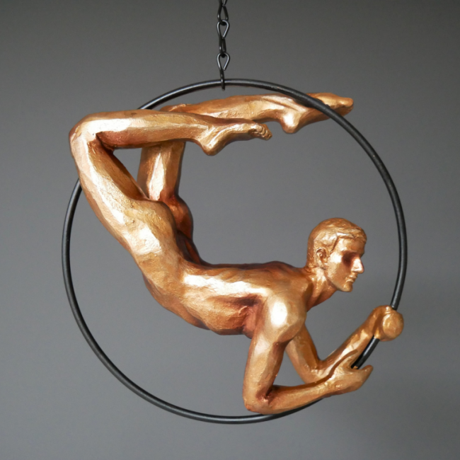 Hanging Acrobat Man Ornament in a Gold Painted Finish Hanging Acrobat Man Ornament in a Gold Painted Finish