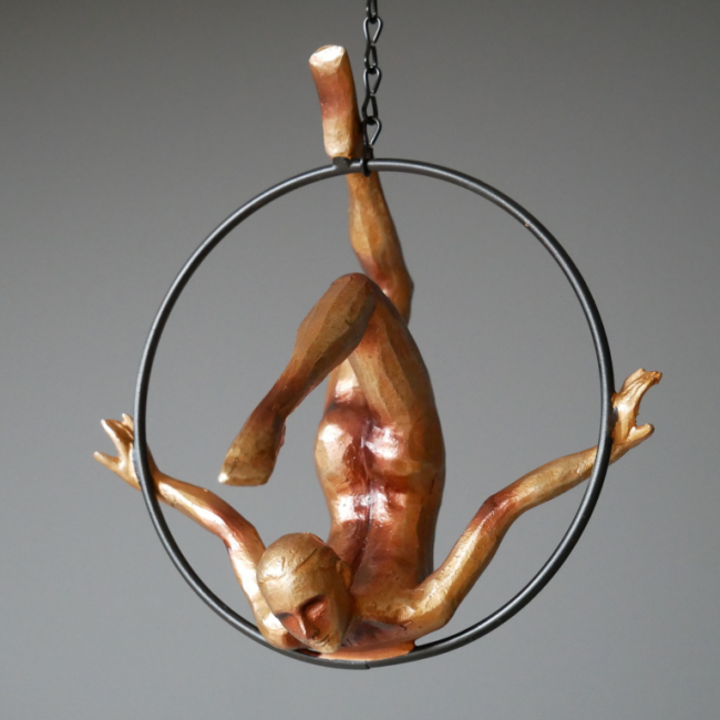 Hanging Acrobat Woman Ornament in a Gold Painted Finish