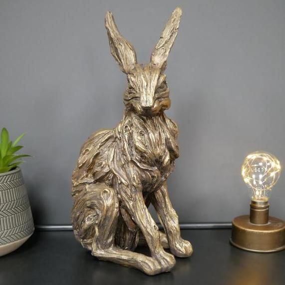 Gold Wood Effect Hare Sculpture