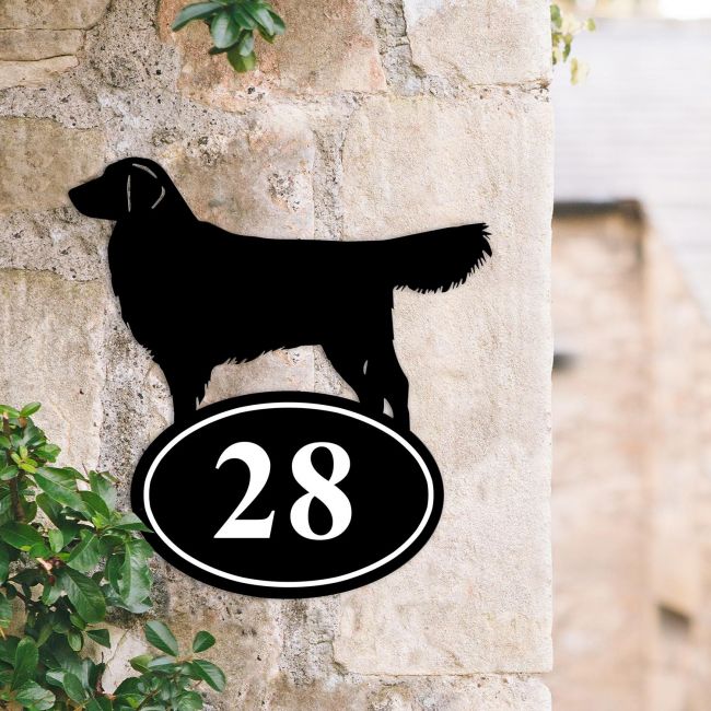Bespoke Golden Retriever Iron House Number Sign in Situ