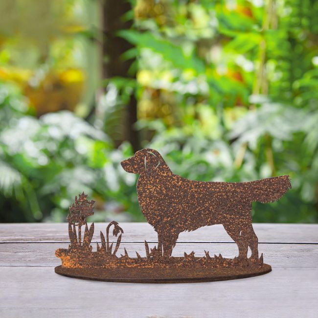 Golden Retriever Rustic Garden Silhouette Ornament in Situ Golden Retriever Rustic Garden Silhouette Ornament in Situ