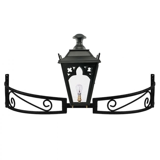 Black Gothic Lantern On a Bow Bracket Black Gothic Lantern On a Bow Bracket