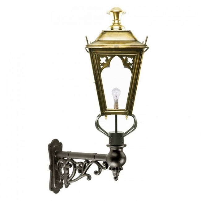 Brass Gothic Style Lantern on a Capella Wall Bracket Brass Gothic Style Lantern on a Capella Wall Bracket