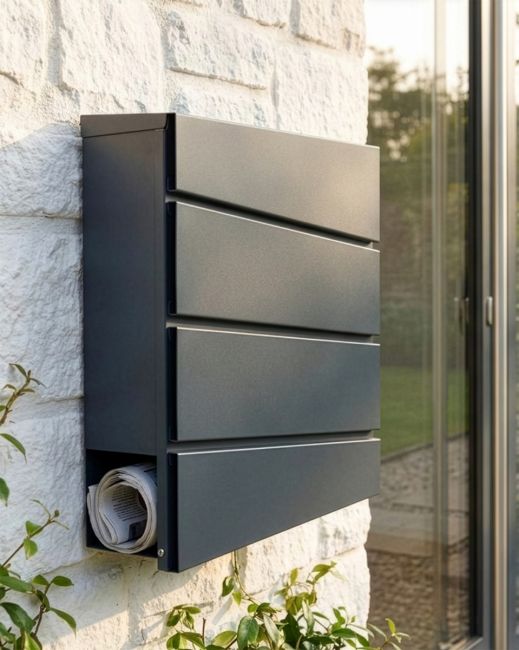Granite Grey "Cambered Trigon" Modern Wall Mounted Post Box & Newspaper Holder 