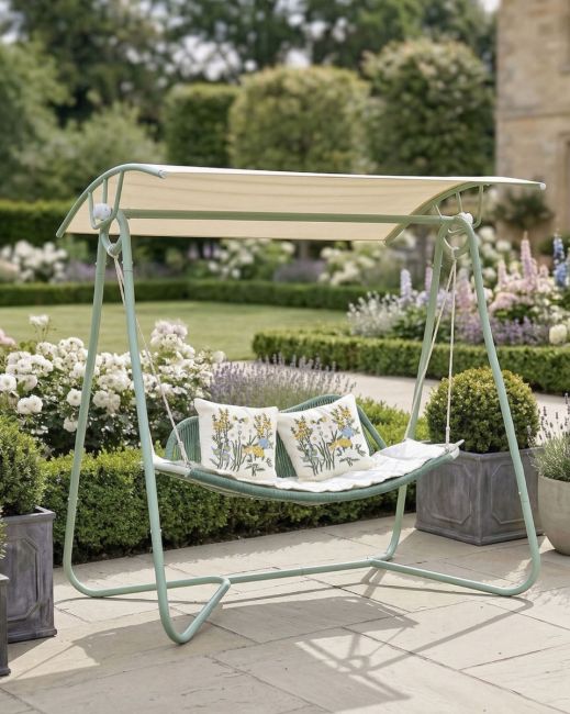 Green Rattan Swing Seat Three Quarter View