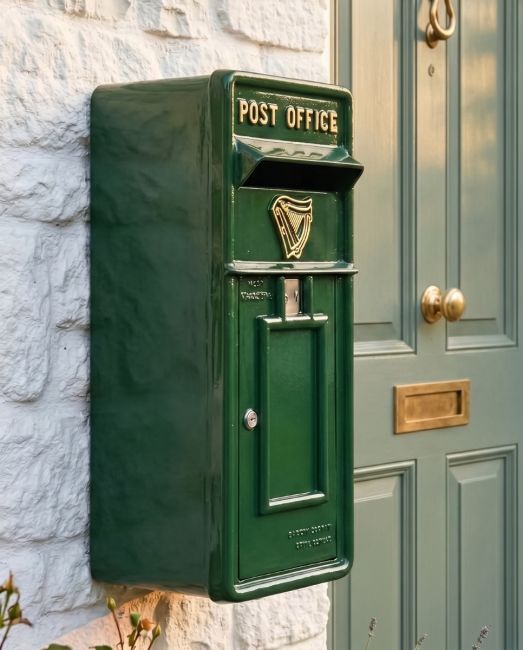 Green & Gold "Irish Harp" Slim Wall Mounted Post and Parcel Box digital illusration