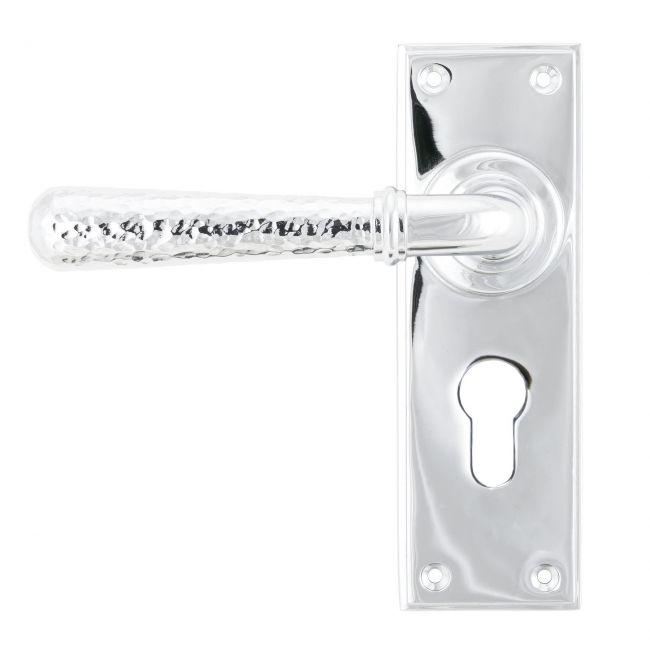 Hammered Bright Chrome Lever Euro Door Handle Hammered Bright Chrome Lever Euro Door Handle