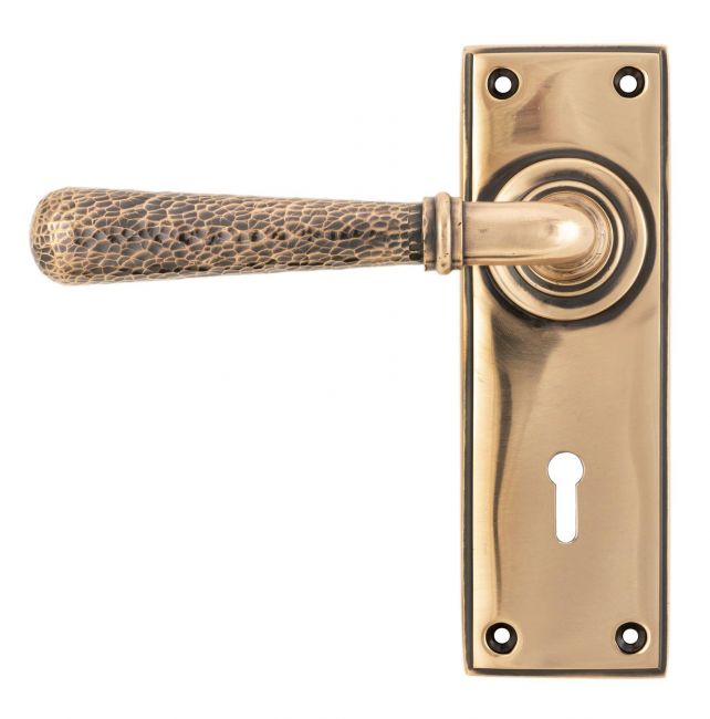 Hammered Polished Copper Lever Lock Door Handle Hammered Polished Copper Lever Lock Door Handle