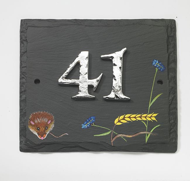 Hand Painted "Harvest Mouse" Slate Number Sign Hand Painted "Harvest Mouse" Slate Number Sign