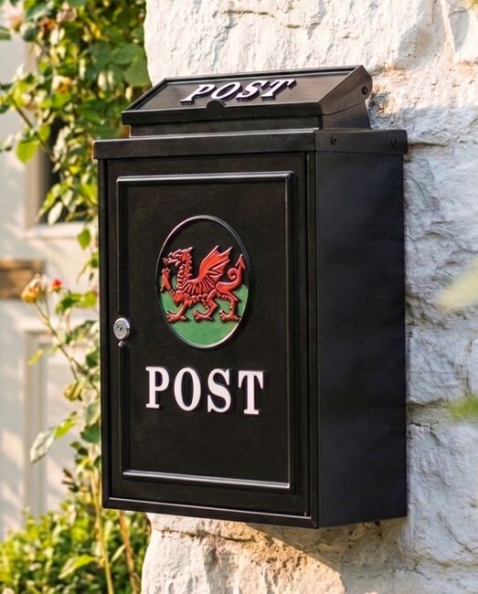 Hand Painted Welsh Dragon Wall Mounted Post Box digital illustration