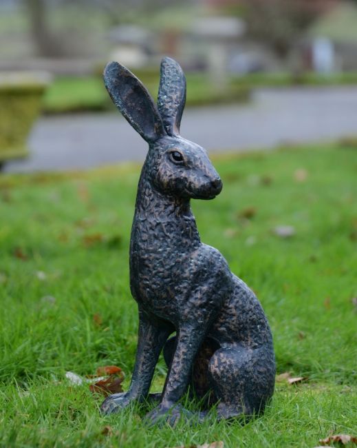 ‘Hark’ Cast Aluminium Hare Garden Sculpture - Verdigris main image