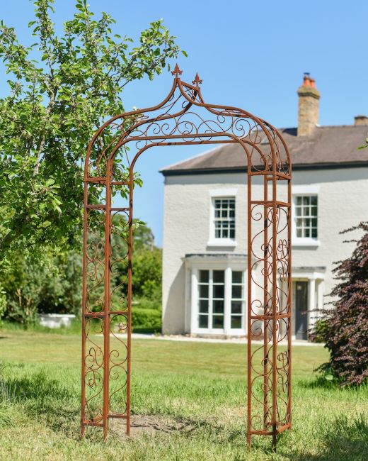 Rustic "Harlow" Ornate Rose Arch in Situ in the Back Garden