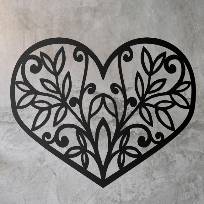 Flower Foliage Heart Wall Art on a Rustic Wall Flower Foliage Heart Wall Art on a Rustic Wall