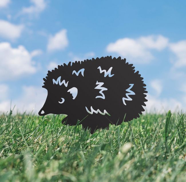 Hedgehog Iron Silhouette Facing Left in Situ Outdoors Hedgehog Iron Silhouette Facing Left in Situ Outdoors