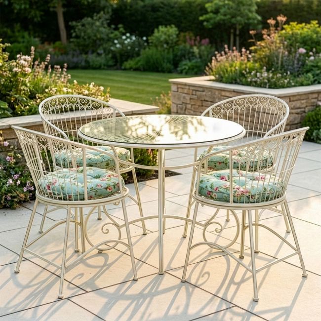 Heirloom White "Melbury" Glass Top Four Seater Furniture Set Heirloom White "Melbury" Glass Top Four Seater Furniture Set