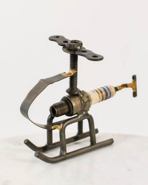 Recycled Metal Helicopter Sculpture