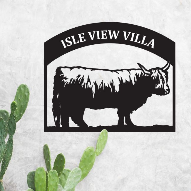 Highland Cow Steel House Name Sign 