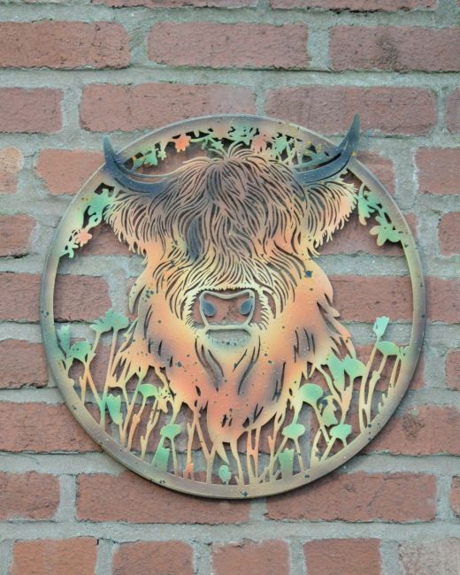 Highland Cow in Long Grass Silhouette Garden Wall Art main image Highland Cow in Long Grass Silhouette Garden Wall Art main image