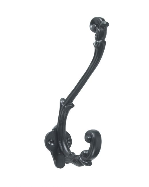 Ornate Scroll Coat Hook in a Black Finish 