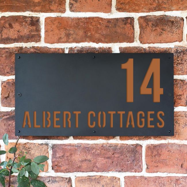 Orange Brown "Albert" House Sign in Situ on the Wall