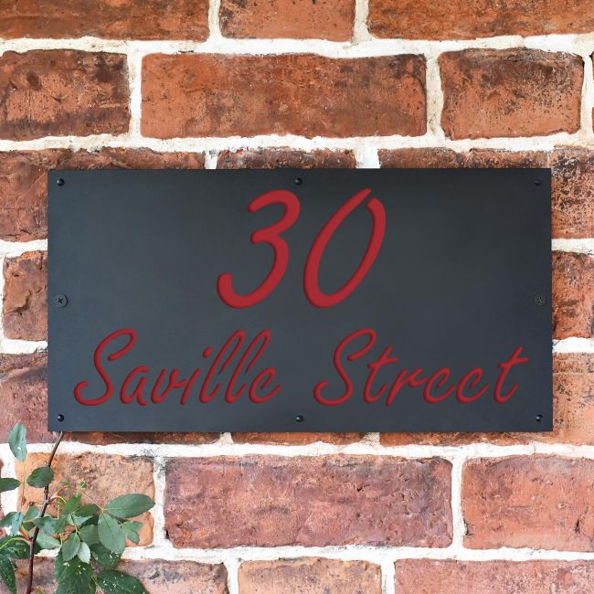 "Saville" House Sign Finished in a Signal Red