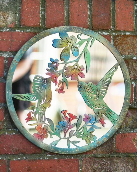 Colourful Hummingbird Mirror Garden Wall Art Colourful Hummingbird Mirror Garden Wall Art