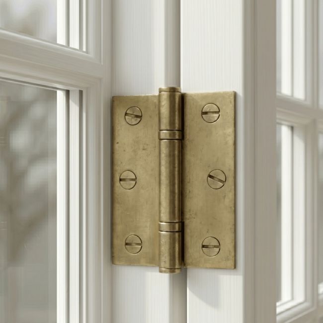 The Stormproof Hinges Shown Mounted on a Decorative White Traditional Windowframe - Digital Illustration
