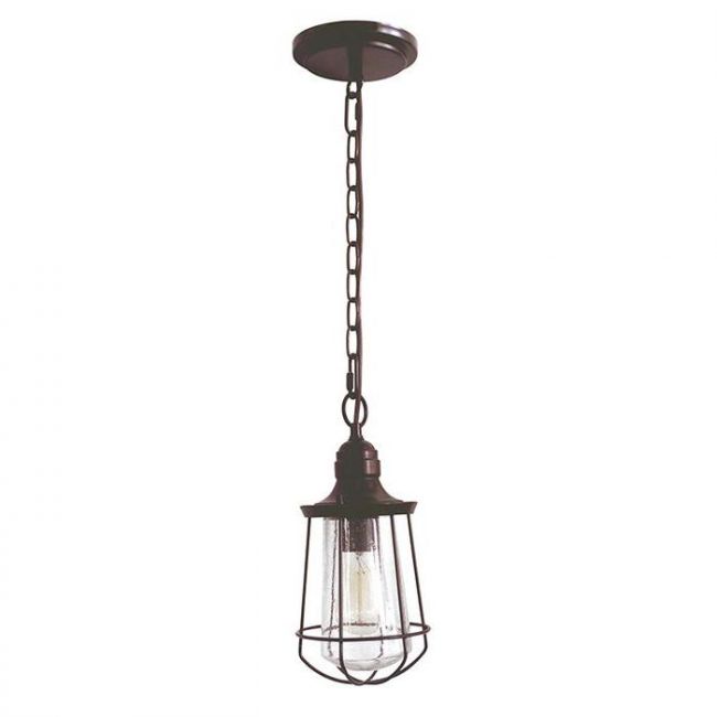 Industrial Caged Hanging Light Finished in an Antique Bronze Finish Industrial Caged Hanging Light Finished in an Antique Bronze Finish