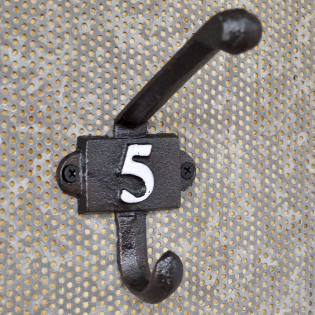 Cast Iron Coat Hook with the Number 5