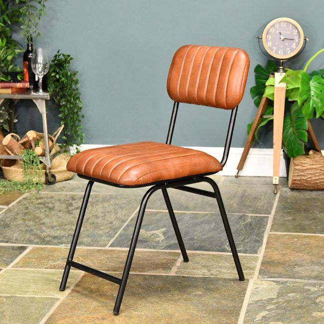 Iron & Dark Tan Goat Leather Dining Chair in Situ Iron & Dark Tan Goat Leather Dining Chair in Situ