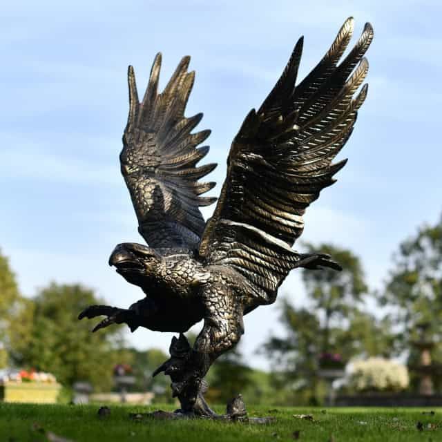 Freestanding "Jaspar" Cast Aluminium Golden Eagle & Fish Garden Sculpture - Thumbnail Freestanding "Jaspar" Cast Aluminium Golden Eagle & Fish Garden Sculpture - Thumbnail