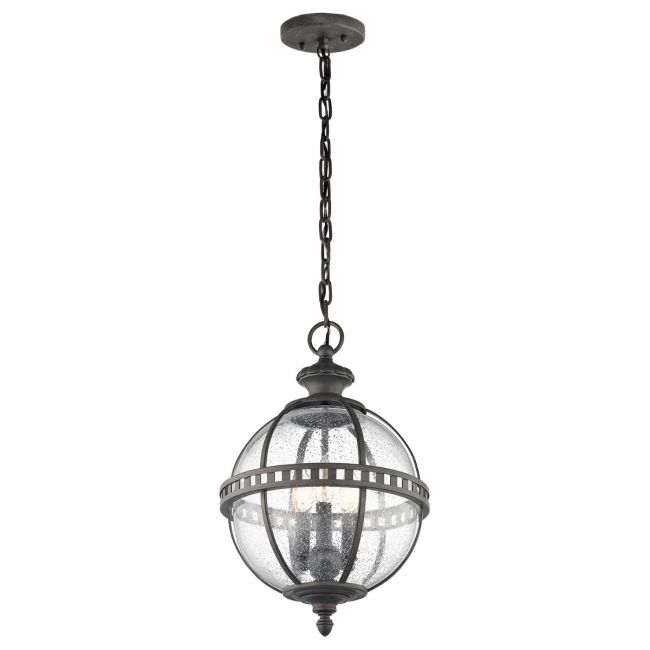 "Ruskin" Traditional Orb Three Bulb Hanging Chain Lantern in Black "Ruskin" Traditional Orb Three Bulb Hanging Chain Lantern in Black