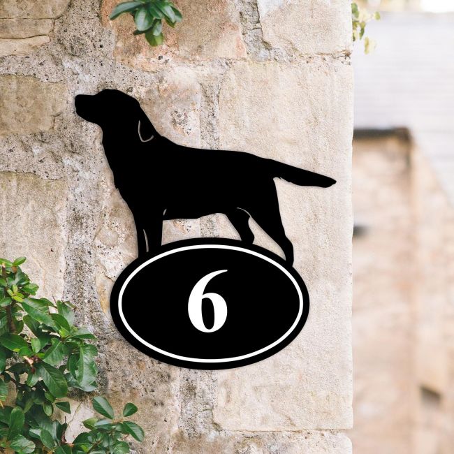 Bespoke Labrador Iron House Number Sign in Situ Bespoke Labrador Iron House Number Sign in Situ