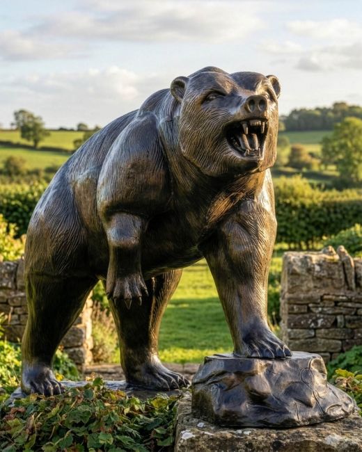 Large Brown Bear on Rock Bronze Sculpture Digital Illustrtation