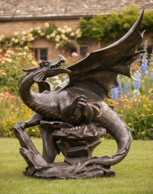 Large Cast Aluminium Dragon Sculpture 