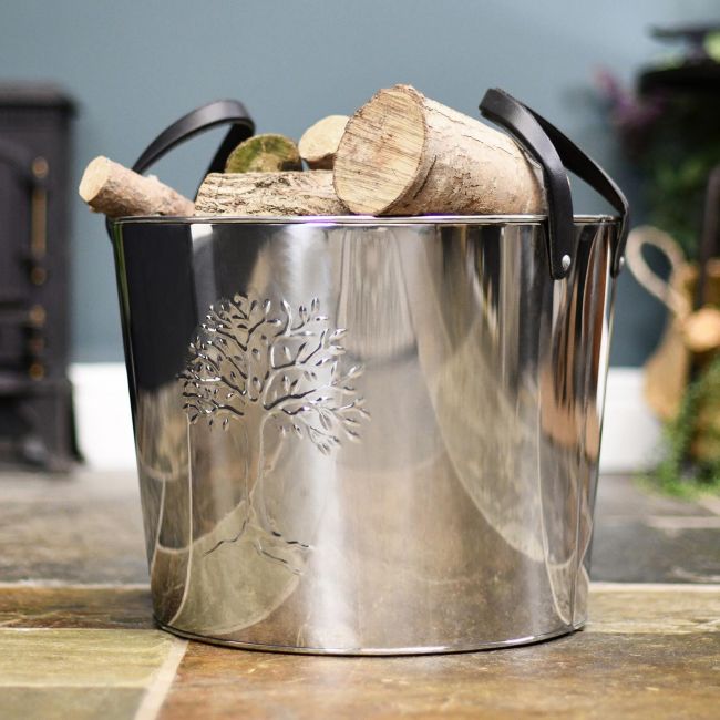Large Polished Steel "Tree of Life" Log Basket Large Polished Steel "Tree of Life" Log Basket