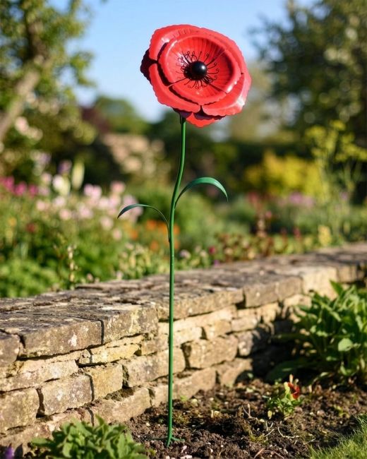 Large Poppy Flower Garden Sculpture with Ground Spike Digital Illustration Large Poppy Flower Garden Sculpture with Ground Spike Digital Illustration