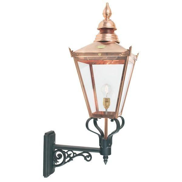 Large Traditional Harrow Copper Victorian Wall Lantern with Ornate Bracket Large Traditional Harrow Copper Victorian Wall Lantern with Ornate Bracket