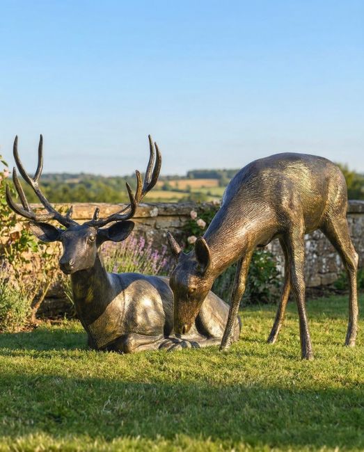 Laying Stag and Feeding Doe Aluminium Sculptures digital illustration
