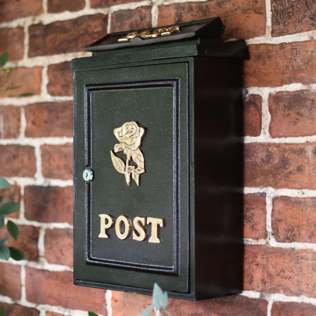 Deluxe Polished Brass “Tudor Rose” Wall Mounted Post Box Deluxe Polished Brass “Tudor Rose” Wall Mounted Post Box