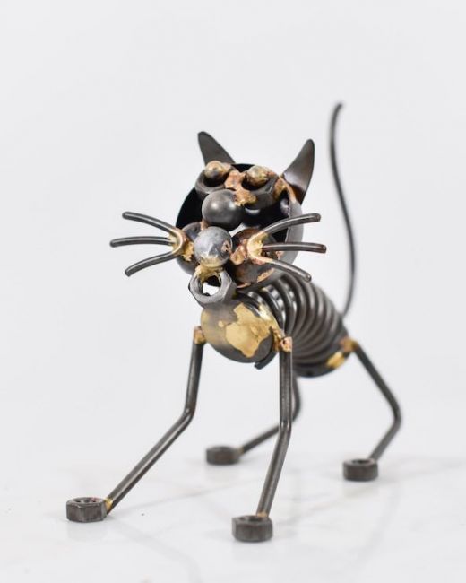 Recycled Metal Leaping Cat Sculpture