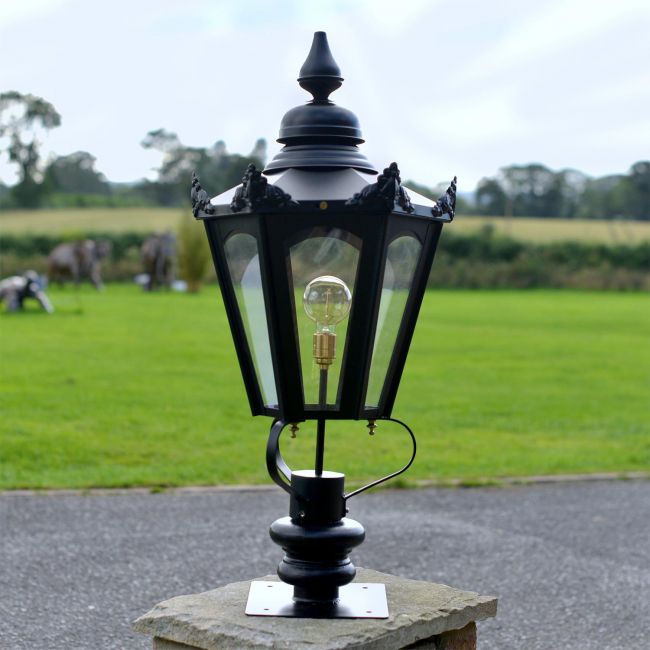 Black Hexagonal Pillar Light and Lantern Set - 102cm Black Hexagonal Pillar Light and Lantern Set - 102cm