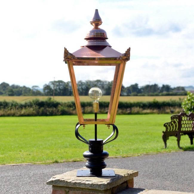Copper Victorian Pillar Light and Lantern Set in Situ on the Driveway Copper Victorian Pillar Light and Lantern Set in Situ on the Driveway
