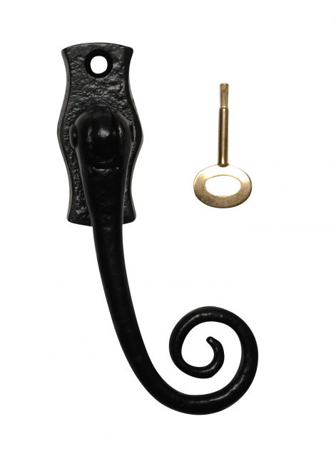 Lockable Left Hand 3 Point Black Iron Window Fastener With Monkey Tail Lockable Left Hand 3 Point Black Iron Window Fastener With Monkey Tail